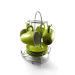 Discontinued IMUSA Yellow Green Espresso Coffee Mug Set. 8 pieces w/carrier.